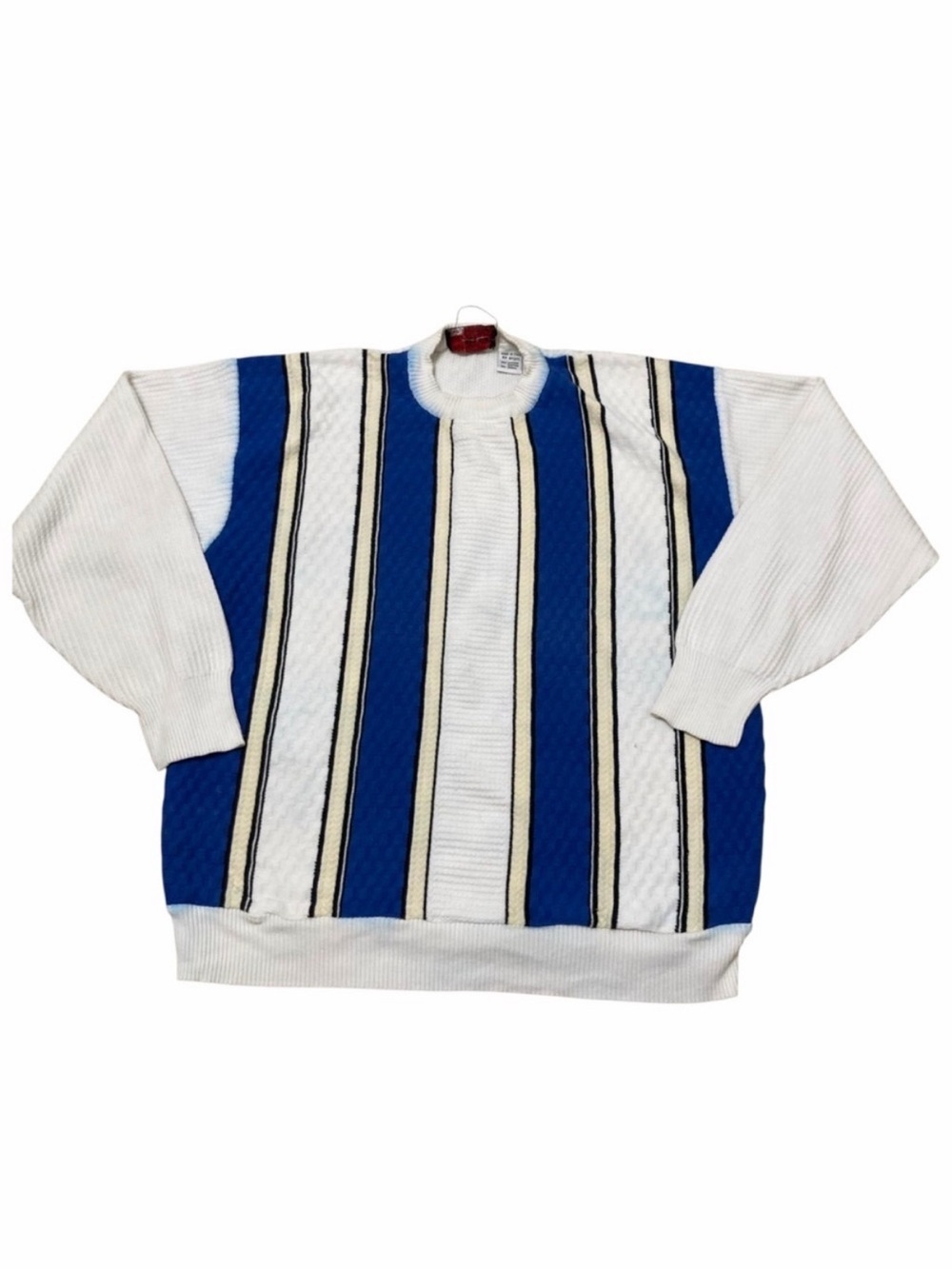 3/$20  Crew Neck Blue White Striped Sweater Italy Preppy Academia Men’s Large